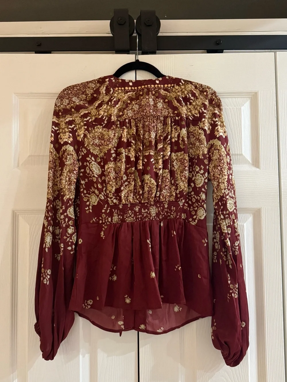 Free People Run Free Tunic Chocolate Combo Boho Floral Tie Front Blouse NWT M